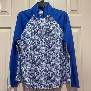 Greg Norman Play Dry Long Sleeve Paisley Golf Shirt Size Large Blue
